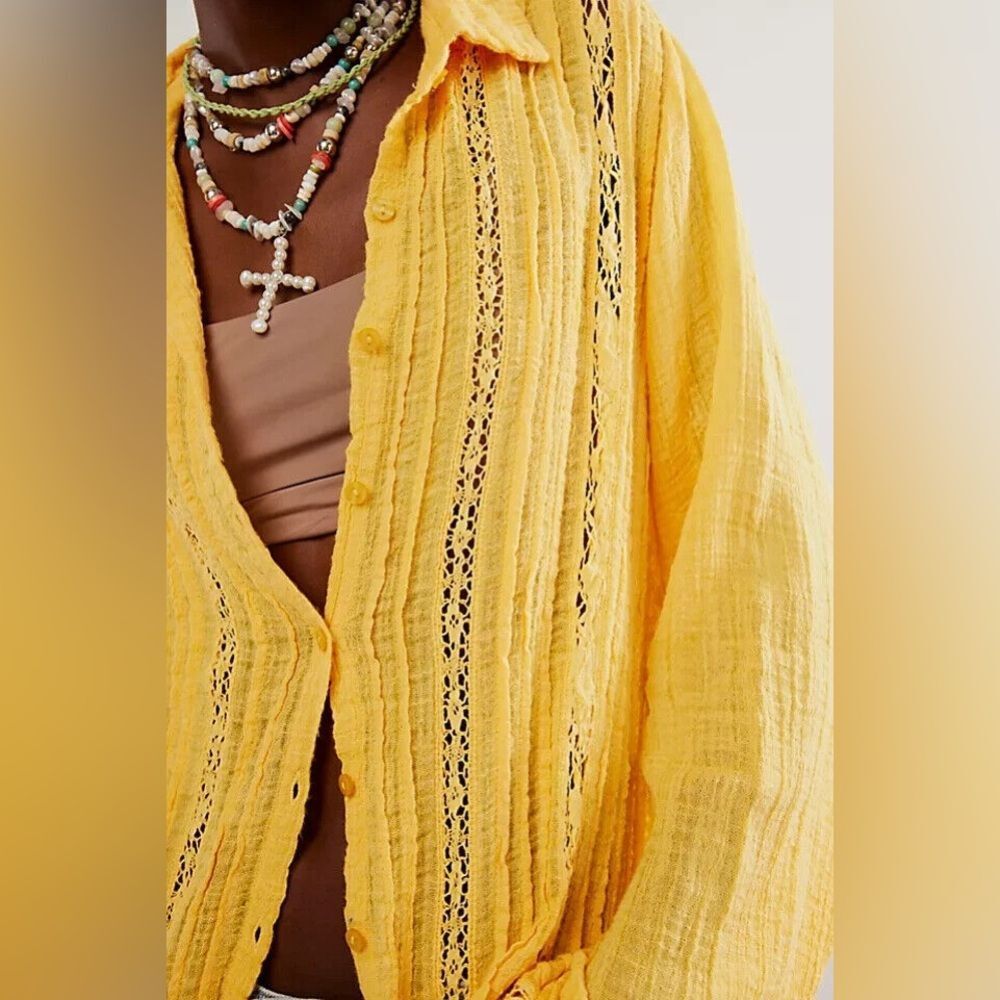 NWOT Free People One Mila Shirt | XSmall | Yellow